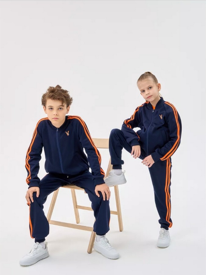 Детский спортивный костюм на молнии темно-синий; оранжевый